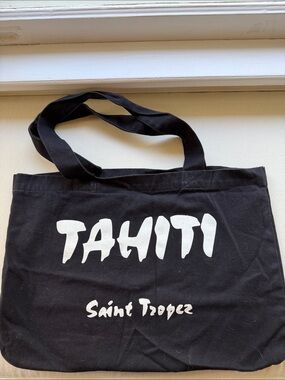Saint Tropez West Black Tote with White 'Tahiti' Print
